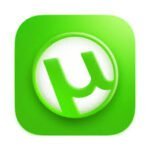 An image of the uTorrent logo. The logo features a stylized lowercase letter 'u’ in dark green, with a distinctive round design. The letter ‘u' is set against a white background with outer in square shape with dark green. This logo is a symbol of the uTorrent download for mac.