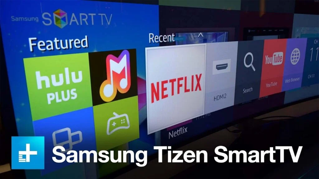 An image of the samsung tizen os update logo. The logo features a stylized capital letter 'S’ in white colour, with a distinctive square design. The letter ‘S' is set against dark black background with outer in square shape. This logo is a symbol of the samsung tizen os update.