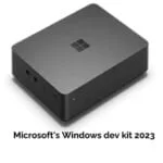 An image of the Microsoft's Windows dev kit 2023 arm pc. The logo features a stylized capital letter 'M’ in black colour, with a distinctive square design. The letter ‘M' is set against white background outer in square shape. This logo is a symbol of the Microsoft's Windows dev kit 2023 arm pc.